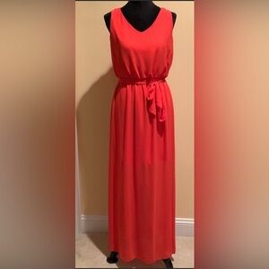 BCX Orange Maxi Long Dress, Coral pink, Size Large. Horizontal cutouts in back